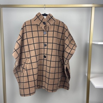 Lemoda Tan Plaid Button-Up Cape Woman One size