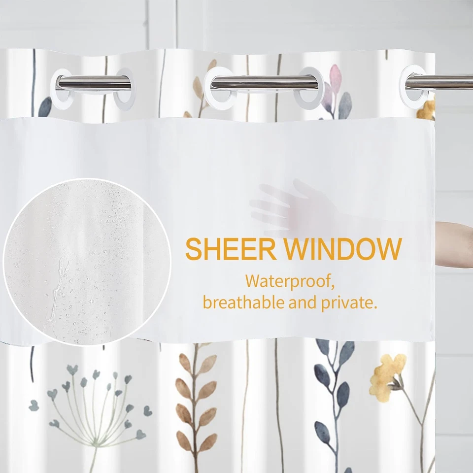 Cortina de ducha sin gancho con forro a presión, cortinas de ducha florales para baño... Foto 3 de 4