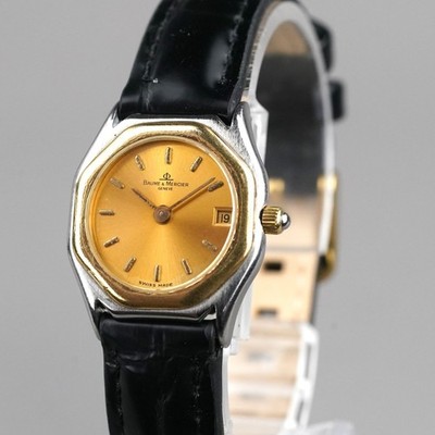 BAUME&MERCIER Riviera Date Damenuhr 22mm Gold Neue Batterie Neues Lederband