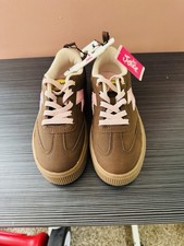 Justice Sport Girls Brown/Pink Lace-Up Low Top Sneakers US 3 EU 35