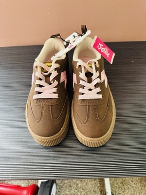 Justice Sport Girls Brown/Pink Lace-Up Low Top Sneakers US 3 EU 35