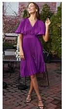 Express Women’s Purple Pleated Flutter Sleeves Midi Dress XS
