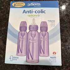 Dr Brown's 8 oz Anti Colic Baby Bottles 3 Pack Lavender BPA Free Narrow