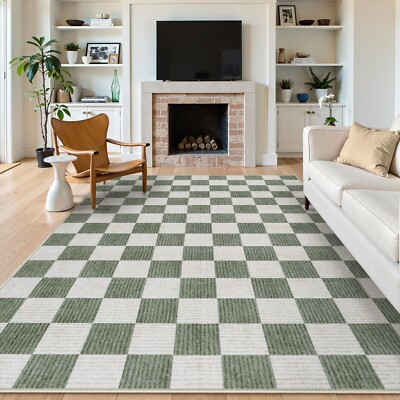 LIVEBOX 8x10 Area Rugs for Living Room, Checkered Non-Slip Washable Rugs, Far...