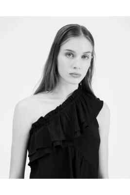 IRO BALLIE BLACK ONE SHOULDER SILK TOP BLOUSE