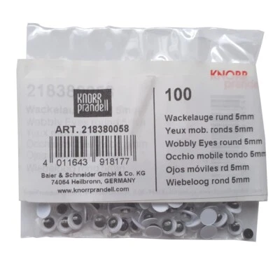 KNORR PRANDELL 100 Wackelaugen Ø 5 mm weiß mit schwarzer Pupille Basteln Kugelaugen Bastelaugen