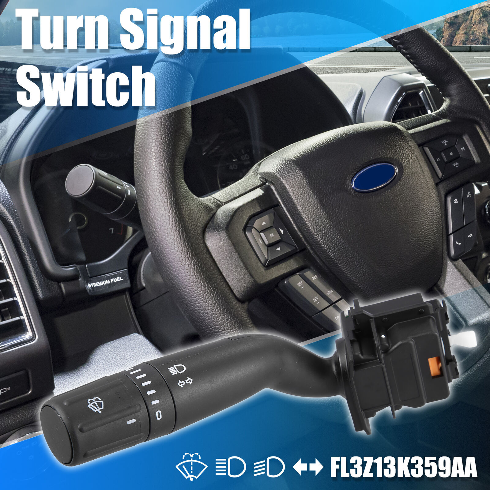 Ford FL3Z13K359AA Multi-Function Wiper Combination Switch for Windshield