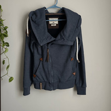Naketano Athena Asymmetric Zip Front Jacket Hoodie Sweater Gray Size Small