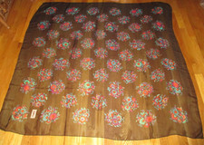HUGE YSL Yves Saint Laurent Black Red Purple Sheer 100 Silk Scarf Shawl 53"