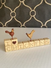 Suzi Skoglund Blossom Bucket “I  Love Chickens” Saying Figurine Decor Reglued