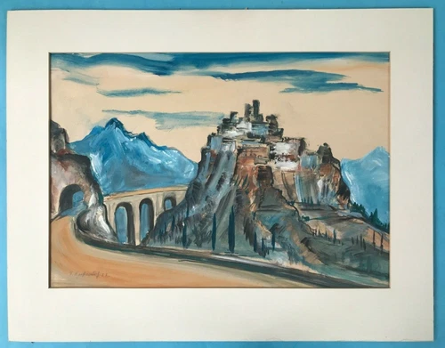 Antik expressives Gemälde Eze Côte d’Azur bei Monaco Nizza Franz Heckendorf 1952 - Bild 2 von 12