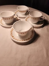 CORELLE ~BUTTERFLY GOLD~4 Cups, 2 Styles, 4 Saucers  Vintage