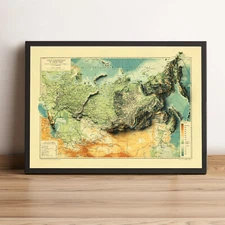 Russia Map, Russia 2D Relief Map, Russia Vintage Map - 2D Flat