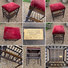 Antique Edwardian Wooden Bobbin Piano Stool Seat Music Chair Red Velvet Ornate