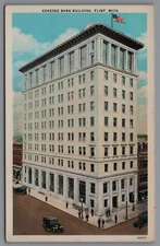 Postcard MI Genesee Bank Building Flint Michigan Classic Cars B12