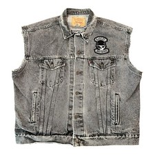 Levis Harley Davidson Denim Jean Vest Mens Size XL Patches Pins Distressed USA