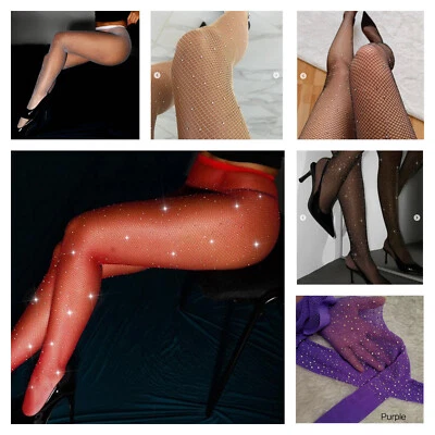 Sparkly Diamante Embellished Rhinestone Crystal Glitter Diamond Fishnet Tights