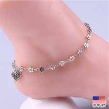 Fashion Ankle Bracelet Foot Chain Anklets 3D Ancient Silver Flowers Heart 1521
