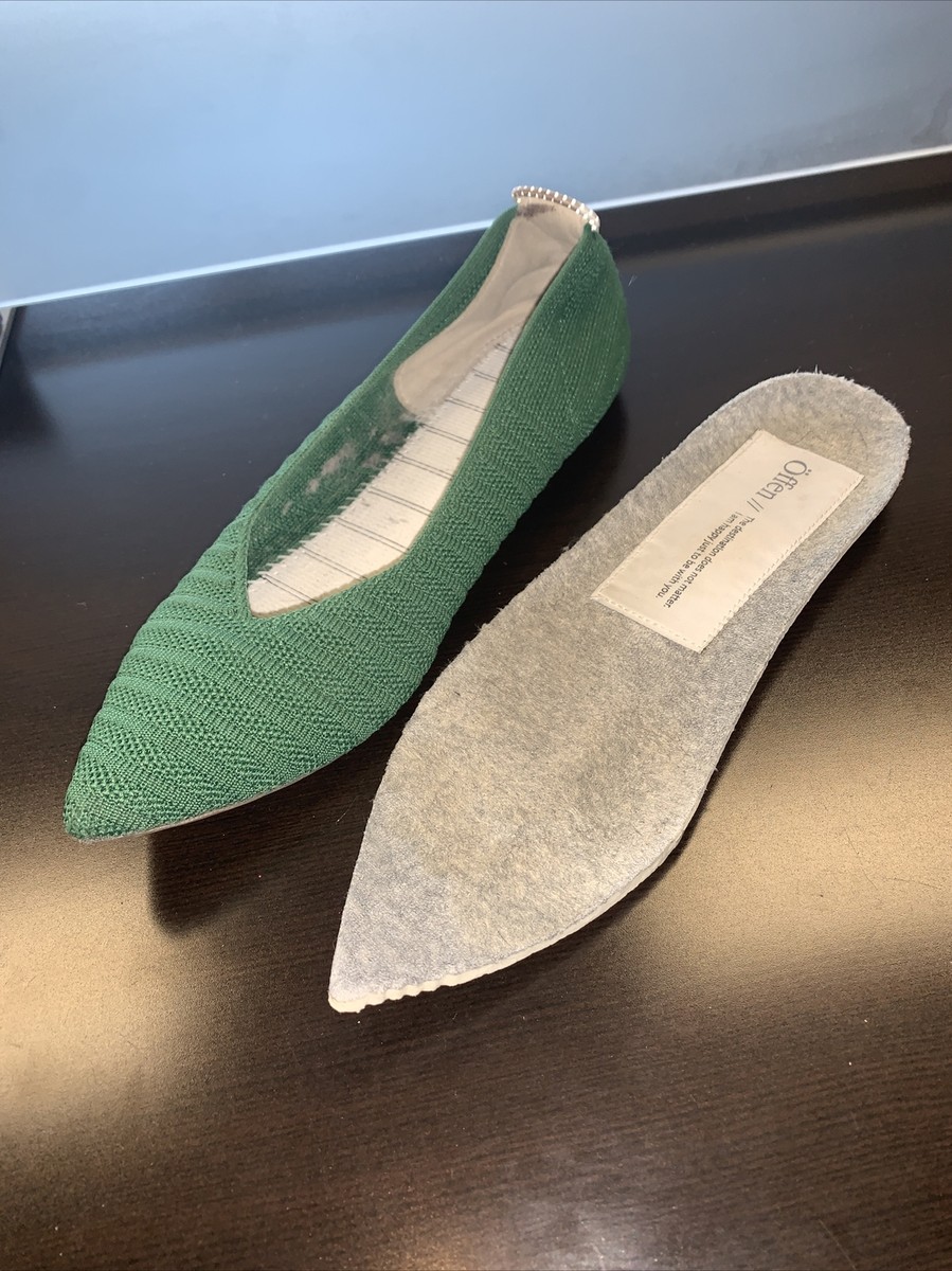 日曜値下げ【41】Öffen plain flat pattern 白&緑 Offen (Japanese Brand) Green Woven Pointed Toe Flat women
