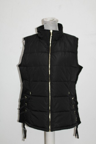 Calvin Klein Womens Black Embellished Solid Vest Jacket Size L