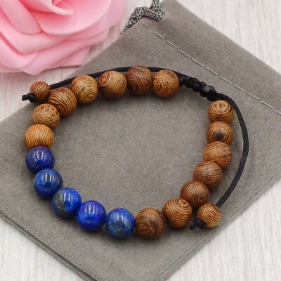 Natürlicher Edelstein & Wenge Holz Heilung Kristall Chakra Edelstein Kordel Armband 8 mm