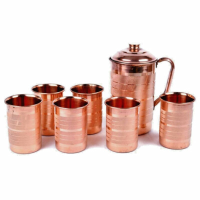 100% Copper Water Jug 1.5 Litre 6 Drinking Pitcher Tumbler 300ml Ayurveda Health