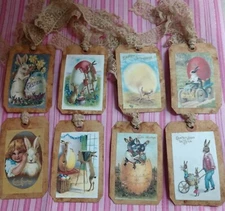 Easter Grungy Hang Tags Bunnies & Chicks Lace  LARGE TAGS. *REAL - not printed*