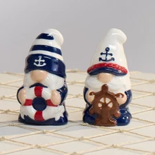 Gnomes Mini Salt and Pepper Shakers Red White Blue Stoneware NEW