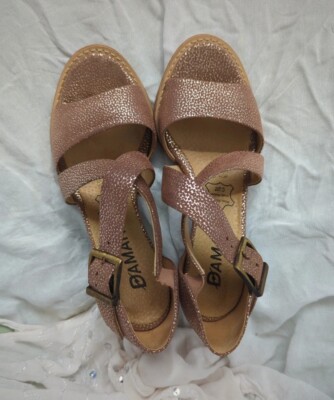 Escarpins Ouverts Femme Daxon Cuir Rose Doré - Talon Moyen - Taille 36 - Neufs Sans Boîte