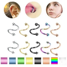 10pcs Ball Cone Spiral Twist Nose Ring 316L Steel Cartilage Tragus Earring 16G