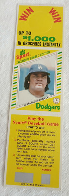 1982 SQUIRT Exclusive 20 Fernando Valenzuela CARD PANEL YELLOW Scratch Contest