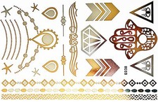 Flash Temporary Adhesive Tattoo Gold Silver 23 Pieces Body Bracelet Necklace E38