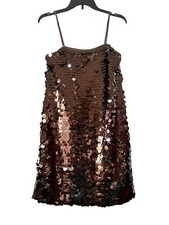 WILD FABLE Brown Big Sequins Spaghetti Strap Cocktail Mini Dress Small BNWT