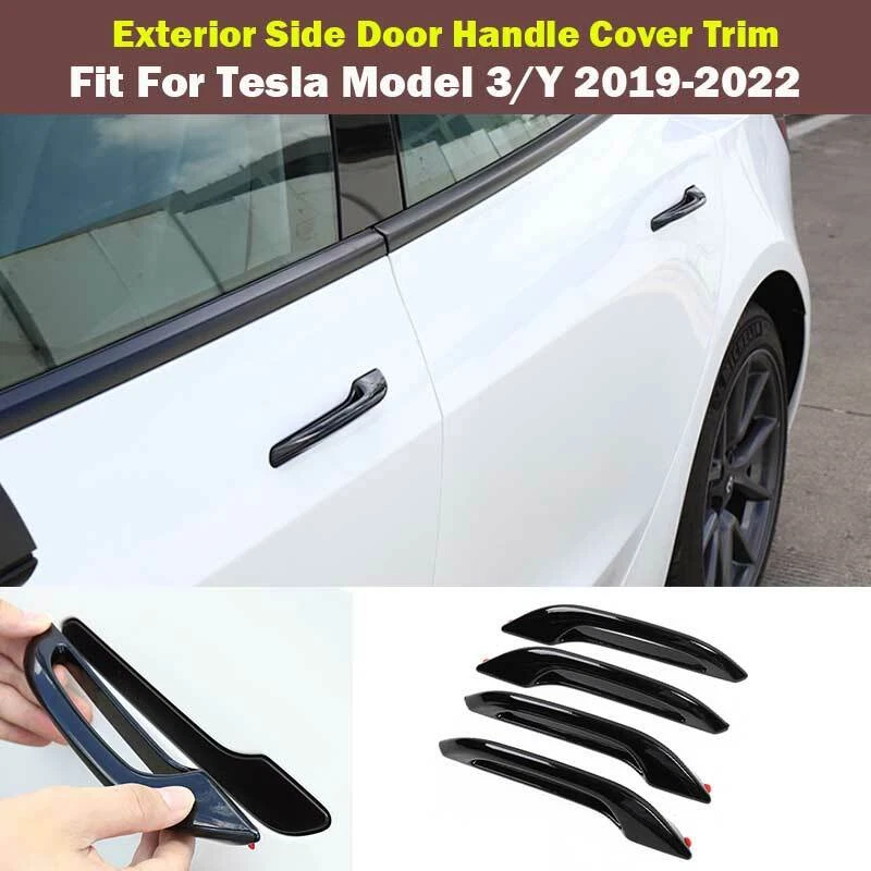 Fit For Tesla Model 3 2017-2022 Gloss Black Outside Door Handle Cover Trim  4pcs