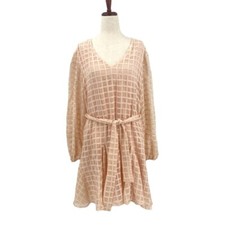 Esmaee Blush Pink Checkered Windowpane V-Neck Dress Small