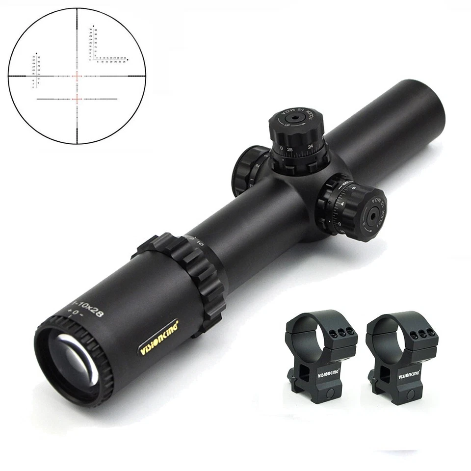 Visionking 1-10x28 Rifle Scope Reticle Tactical Picatinny Dovetail Rings Mount - Image 3 of 4