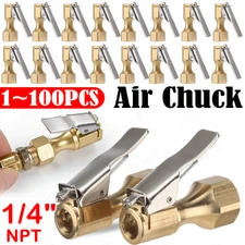 Tire Inflatable Straight Brass Open Flow Air Chuck Lock-On Clip 1/4" NPT LOT