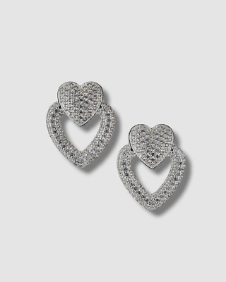$211 Fallon Women's Silver Pave Heart Door Knocker Hoop Earrings
