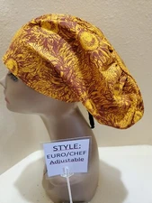 Sunflower Sketch (burg) Women's  Euro/Chef Surgical Scrub Hat/Cap Handmade