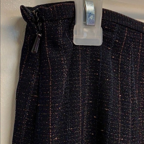 Kasper Black Tan Pinstripe Speckle Print Mid Rise Midi Flare Skirt Size 8P - Picture 5 of 6