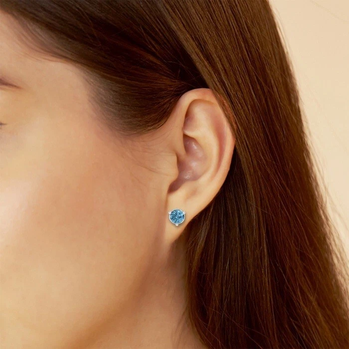 Simulated Blue Sapphire Engagement Stud Earrings For Women's In 10K White Gold - Image 2 of 4