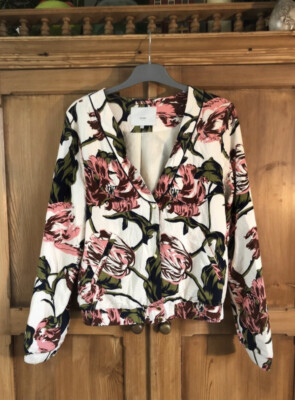 ICHI Floral Bomber Jacket Size XS Tulip Print