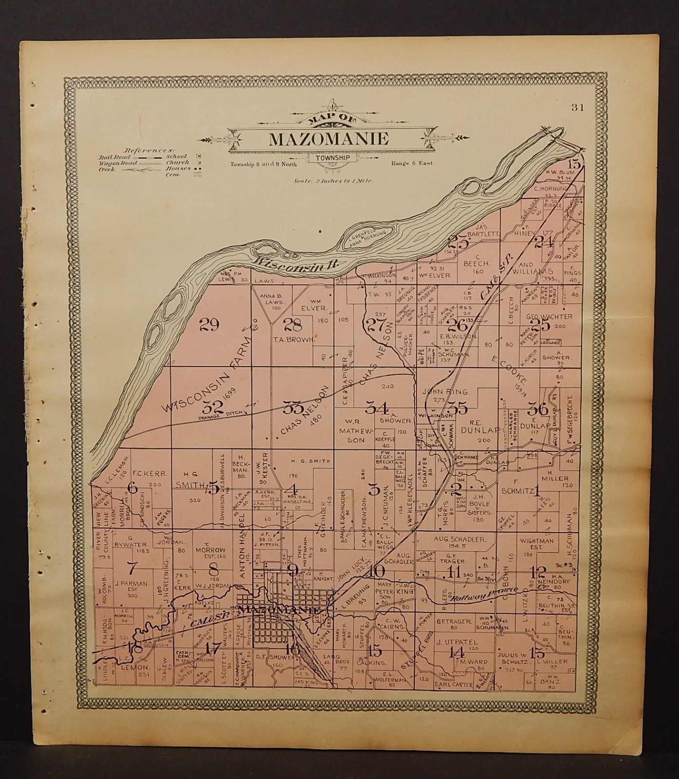 Wisconsin Dane County Map Mazomanie or Medina Township 1911 Dbl Sd L26
