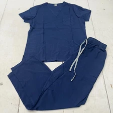 NiaaHinn Navy Blue Short Sleeve V Neck Jogger Pants Scrub Set Womens Size M NEW