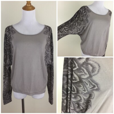 BCBGMAXAZRIA Womens sz XS Black Beige/Taupe Blacktonco Print LUCIA Dolman Shirt