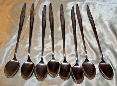 8 Nasco VASSAR Iced tea Spoons Textured Wheat Handle Japan Stainless Silverware