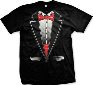 Tuxedo Formal Classy But Casual Red Bow Tie Suit Wedding Mens V-neck T-shirt