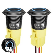 2PCS 19mm Latching Push Button Switch 12V-24V DC IP65 Waterproof Black Shell ...