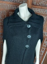 STEFANEL Strickjacke Poncho Cape 36 38 Schwarz Wolle Alpaka Rollkragen 3 Knöpfen