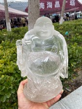 9.87LB Top Rare Natural Clear Quartz Carved Crystal Buddha reiki healing Decor